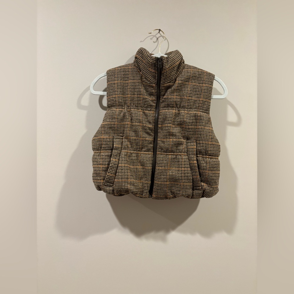 H&M Brown Checkered Puffer Vest